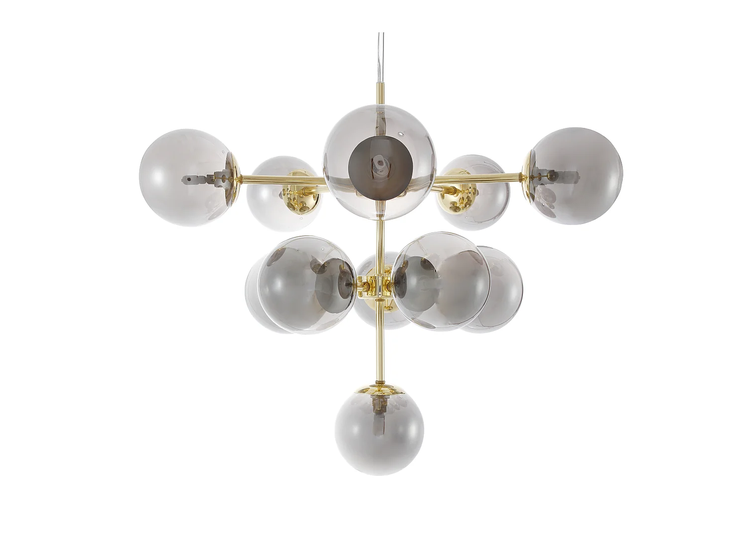 Lámpara de metal y vidrio ahumado brillante - 11 globos - D. 61 x Alt. 144 cm - Dorado - SOFIA