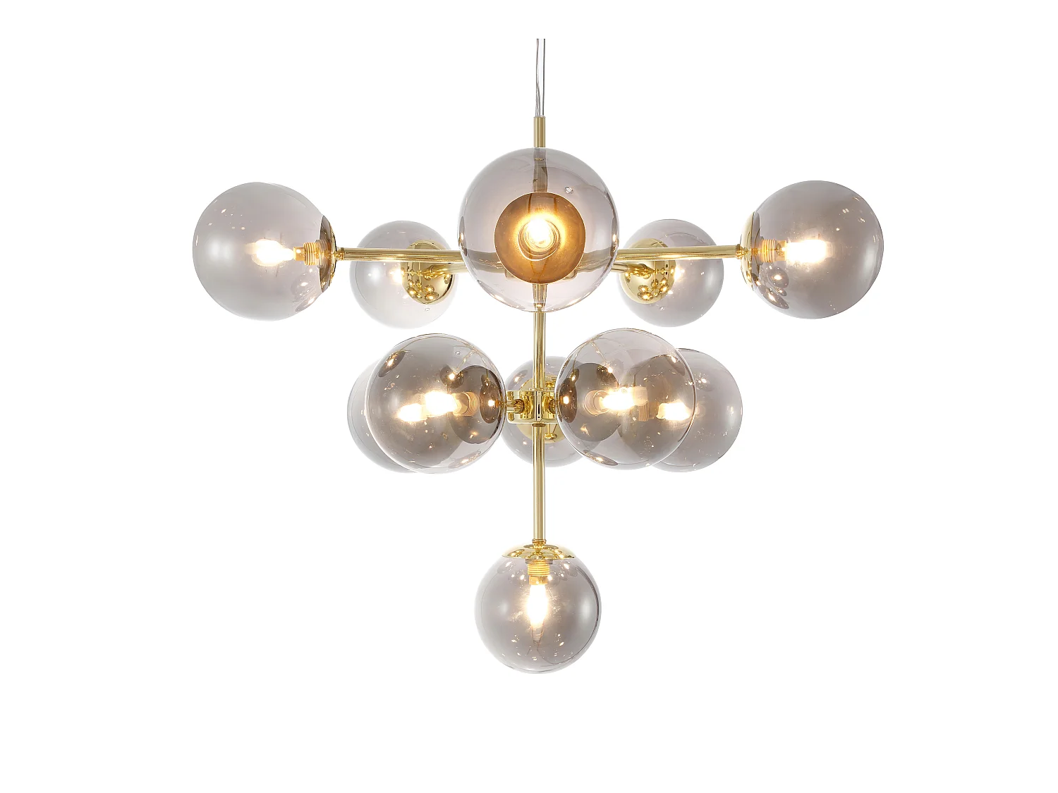 Lámpara de metal y vidrio ahumado brillante - 11 globos - D. 61 x Alt. 144 cm - Dorado - SOFIA