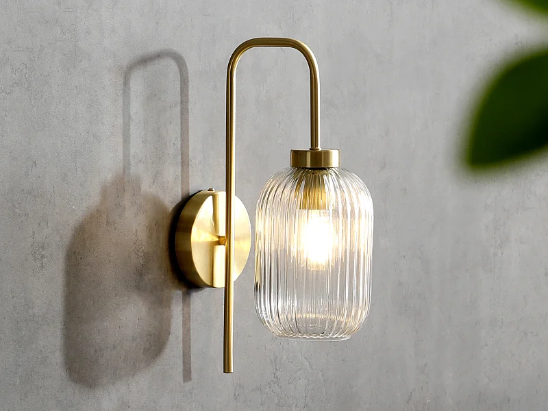 Aplique de parede vintage em metal e vidro C25xL14xA41 cm dourado - LOUXOR