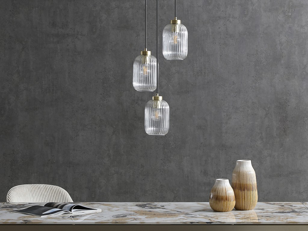 Vintage-Hängeleuchte - Metall & Glas - 3 Kugeln - 30 x 120 cm - Goldfarben - LOUXOR