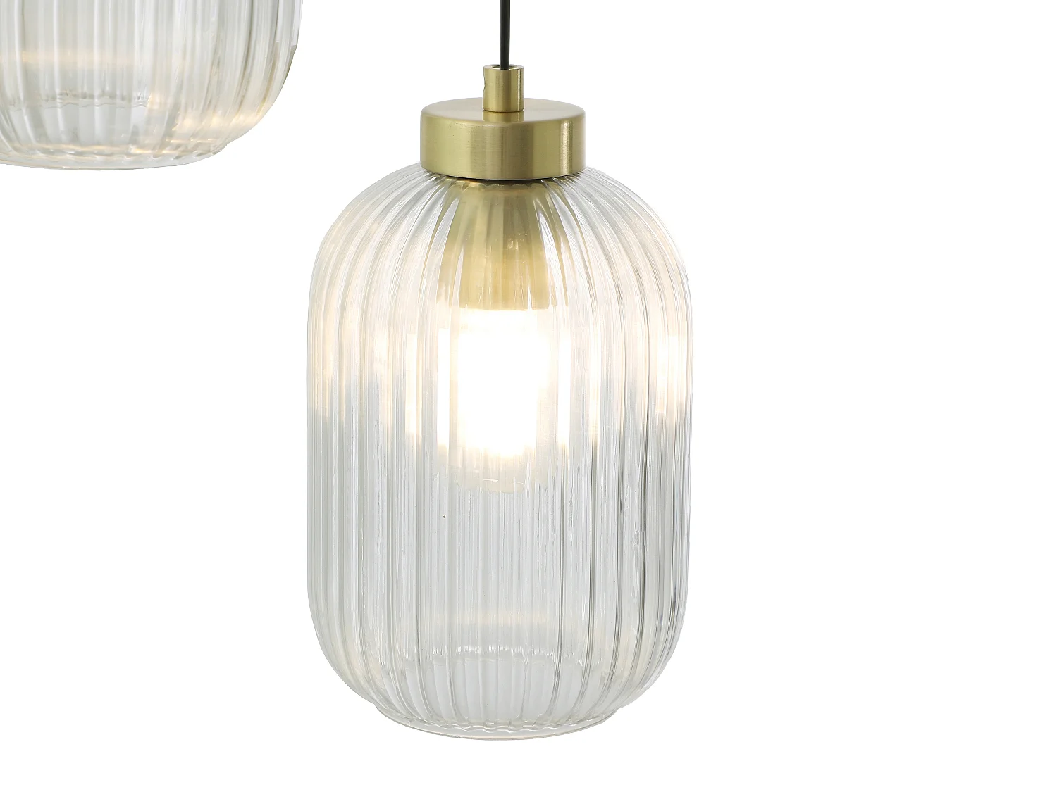 Lustre en métal et verre texturé - 3 globes - L. 30 x H. 120 cm - Doré - LOUXOR