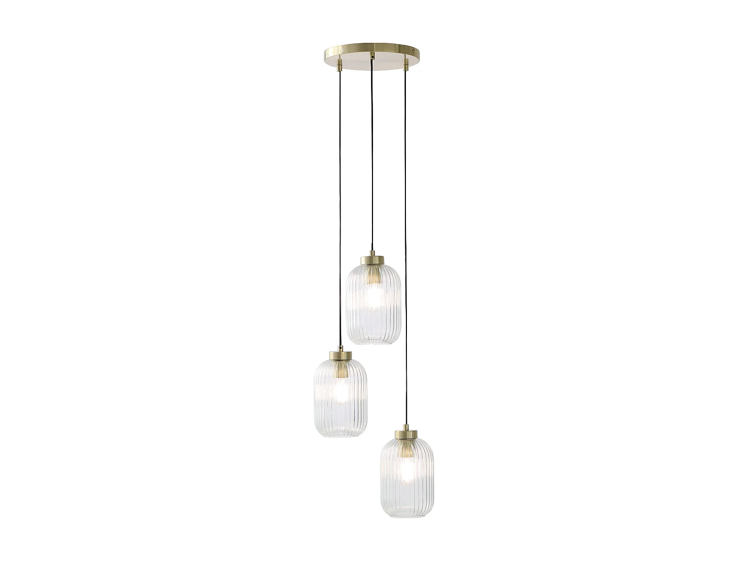 Lustre en métal et verre texturé - 3 globes - L. 30 x H. 120 cm - Doré - LOUXOR