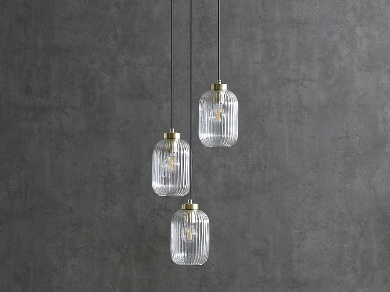 Vintage-hanglamp van metaal en glas - 3 bollen - L30 x H120 cm - Goudkleurig - LOUXOR