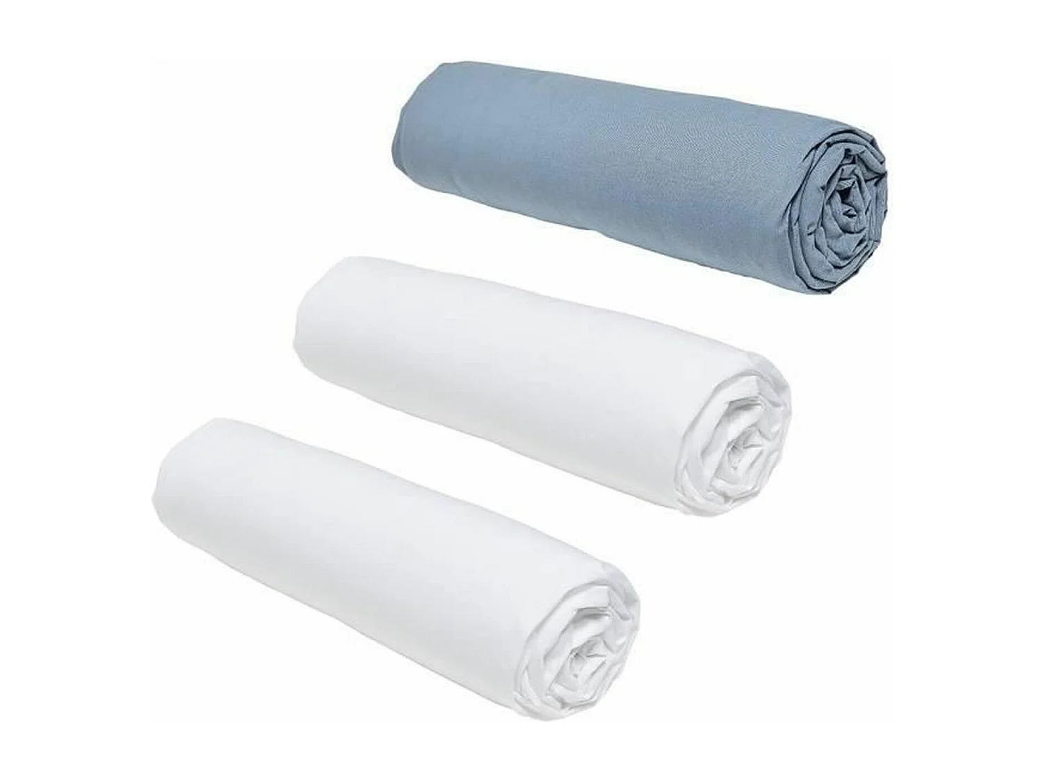 3 draps housses - 160 x 200 cm -Craie/ Denim