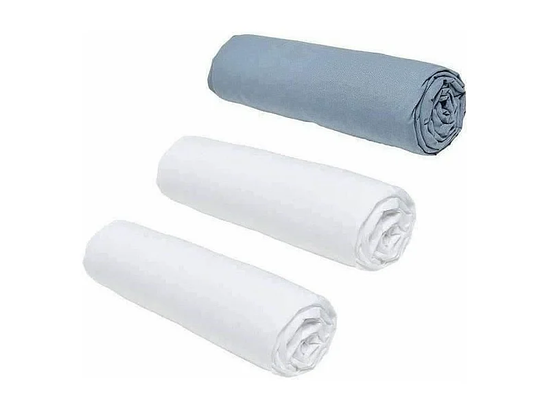 3 draps housses - 160 x 200 cm -Craie/ Denim