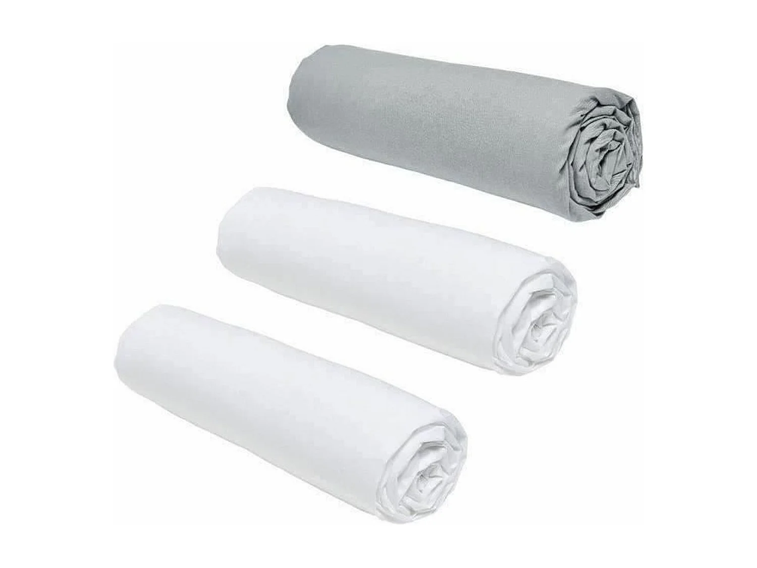 3 draps housses - 140 x 190 cm -Craie/ Acier