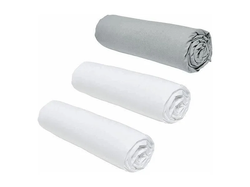 3 Spannbettlaken – 140 x 190 cm – Kreide/Stahl