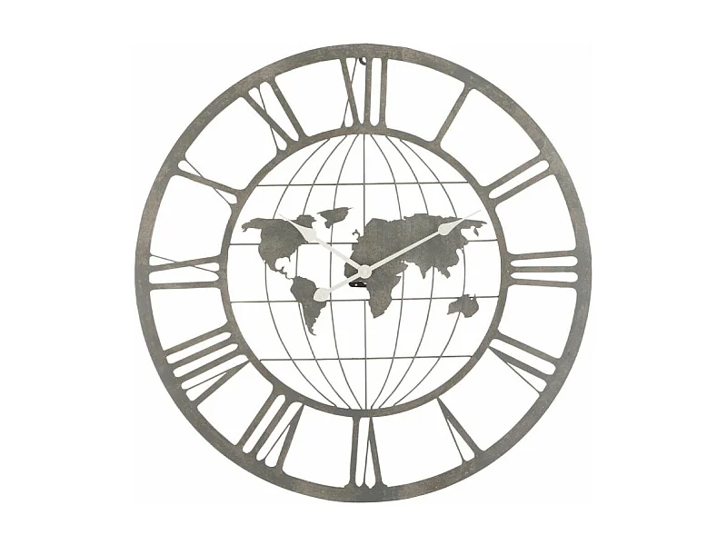 Horloge Murale Design "Planisphère" 80cm Gris