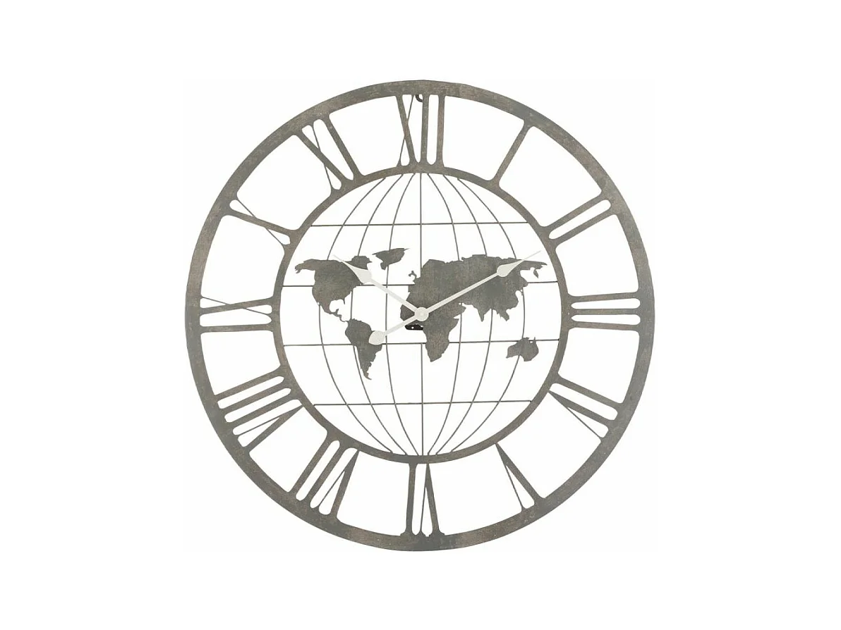 Horloge Murale Design "Planisphère" 80cm Gris