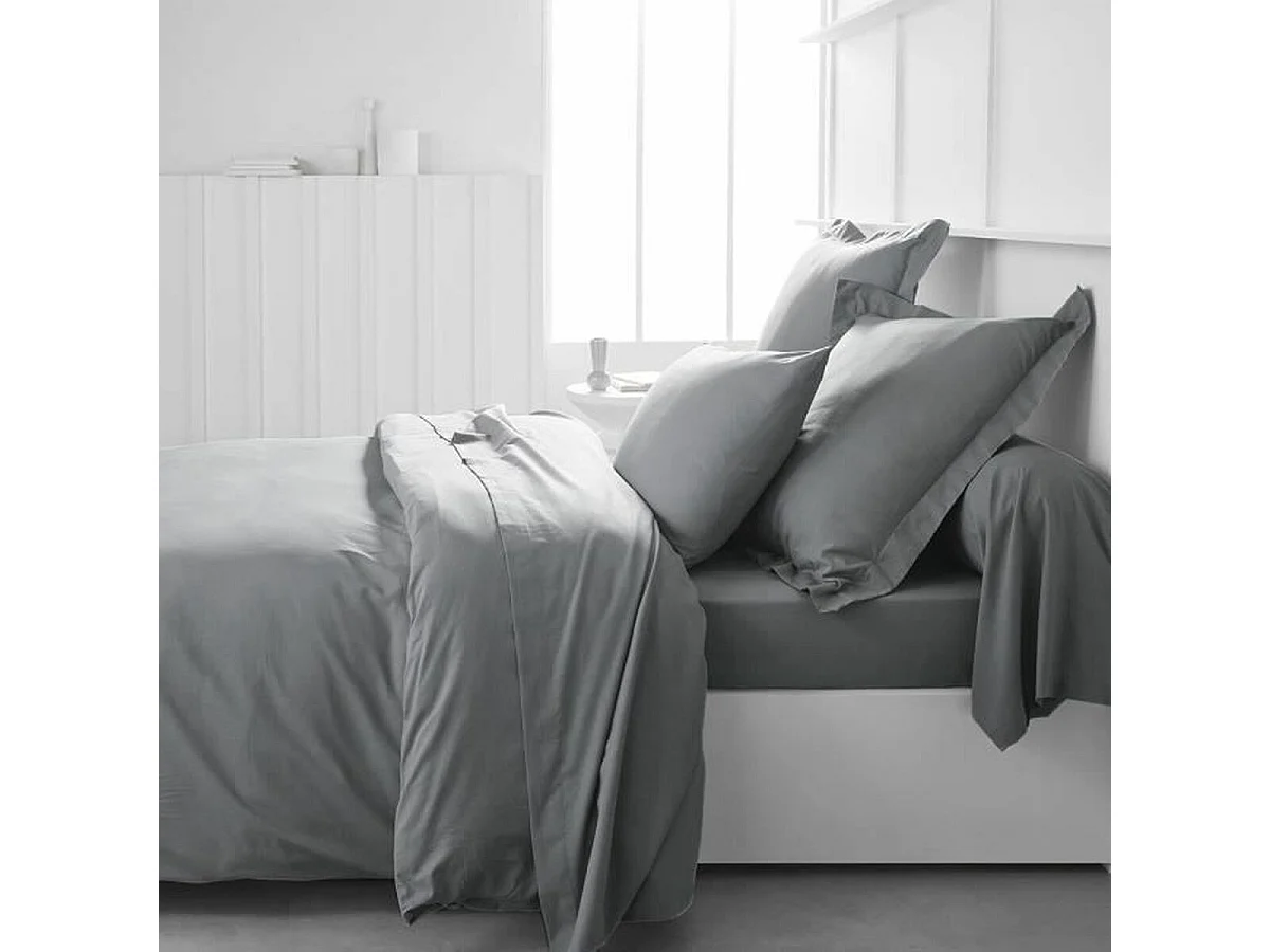 Taie de traversin  Essential - 45 x 185 cm - 100% Coton uni - Acier
