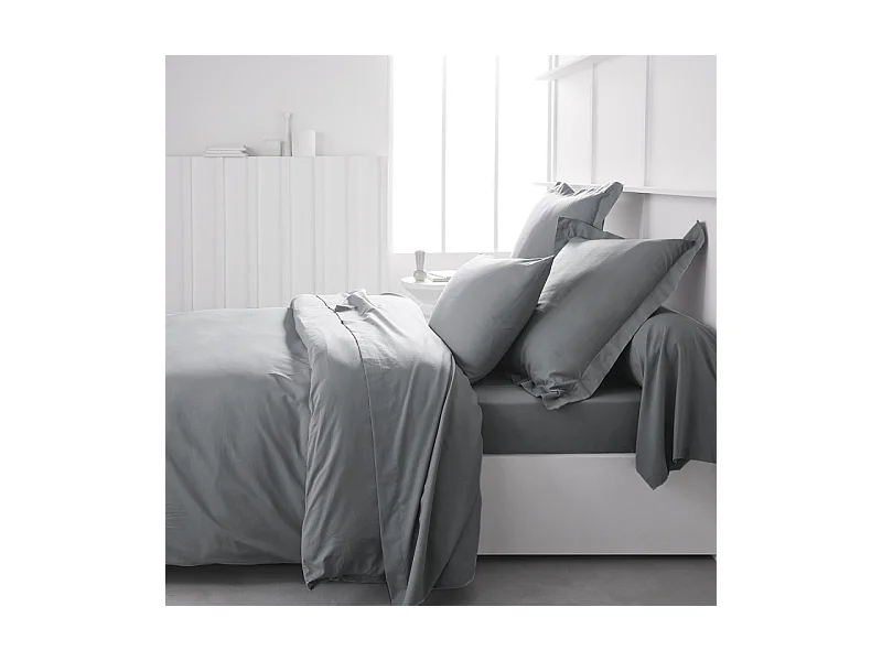 Taie d'oreiller traversin en coton "Essential" - Gris acier - l 45 x L 185 cm