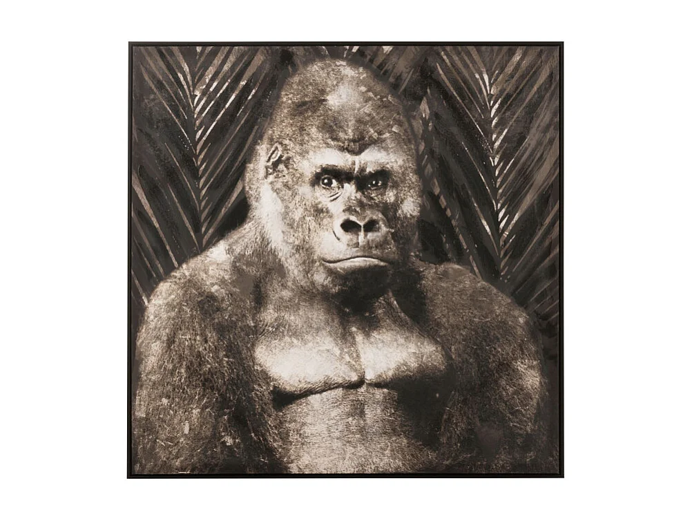 Tableau Peinture Déco "Gorille" 107x108cm Marron Foncé