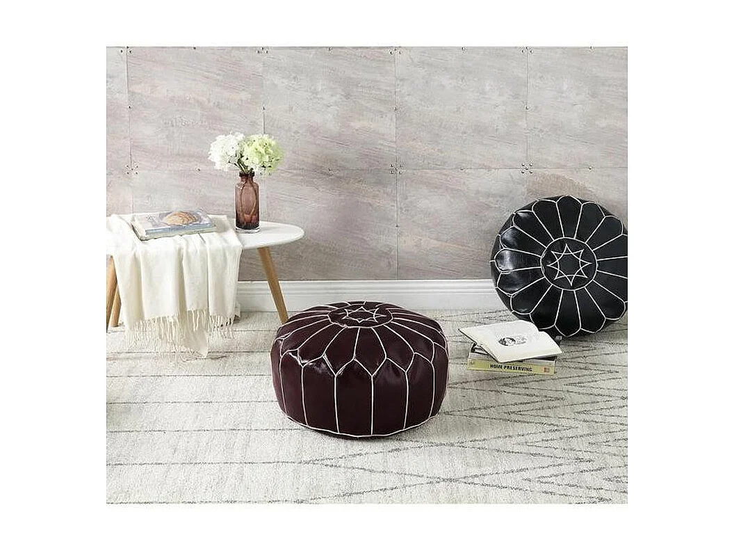 Pouf Oriental Vintage "Cottonwood" 50cm Marron