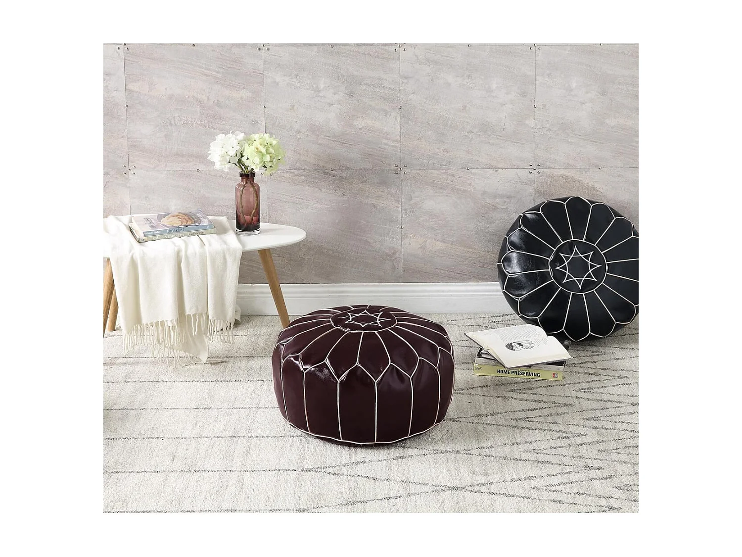 Pouf Oriental Vintage "Cottonwood" 50cm Marron