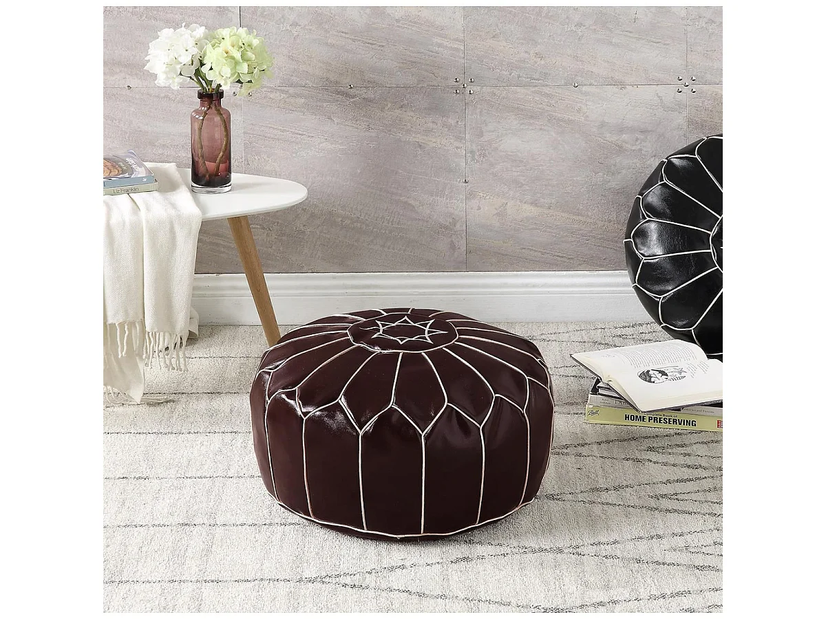 Pouf Oriental Vintage "Cottonwood" 50cm Marron