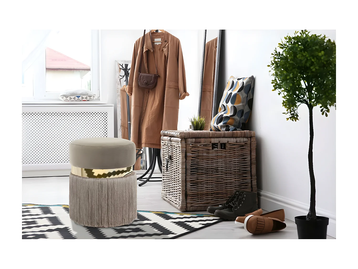 Pouf Rond Bicolore "Rebecca" 45cm Taupe & Or