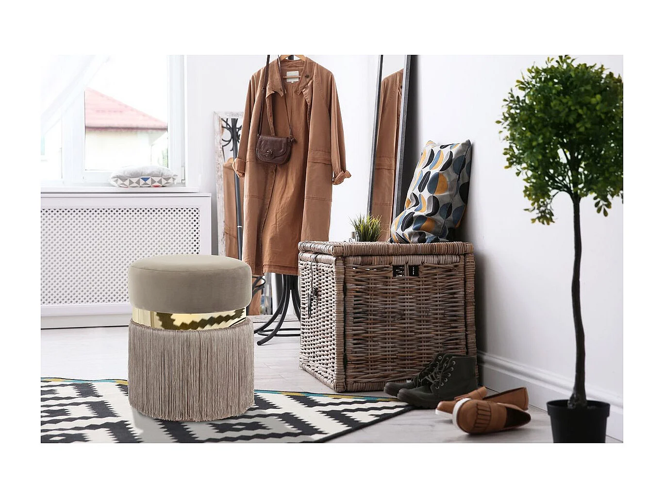 Pouf Rond Bicolore "Rebecca" 45cm Taupe & Or