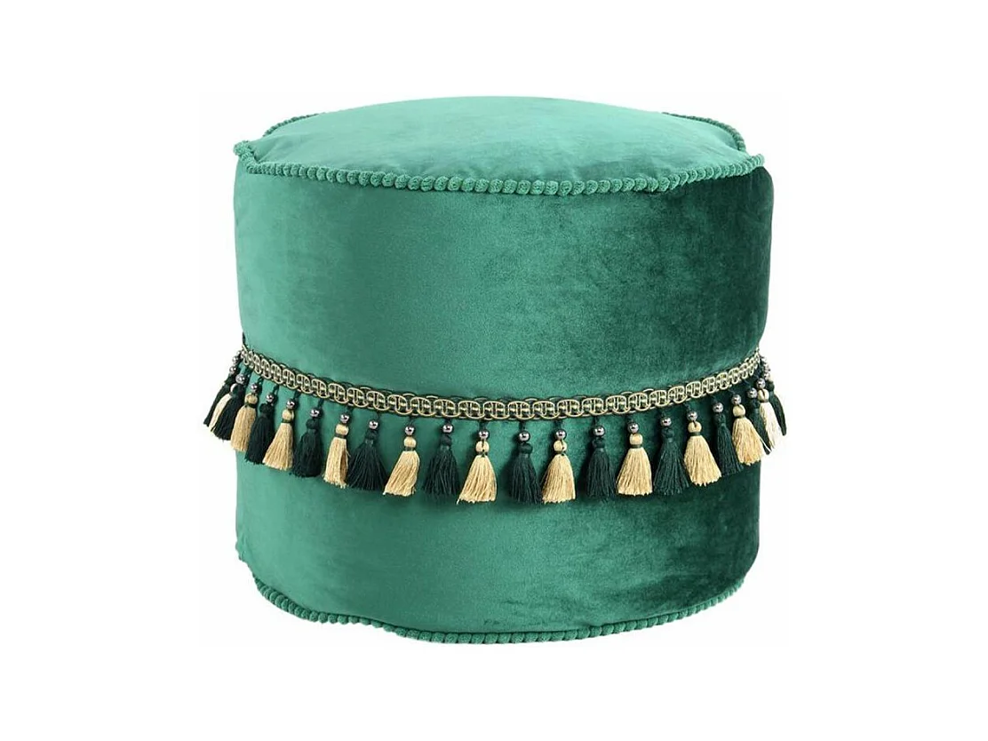 Pouf Déco à Pompons "Taj Mahal" 45cm Vert