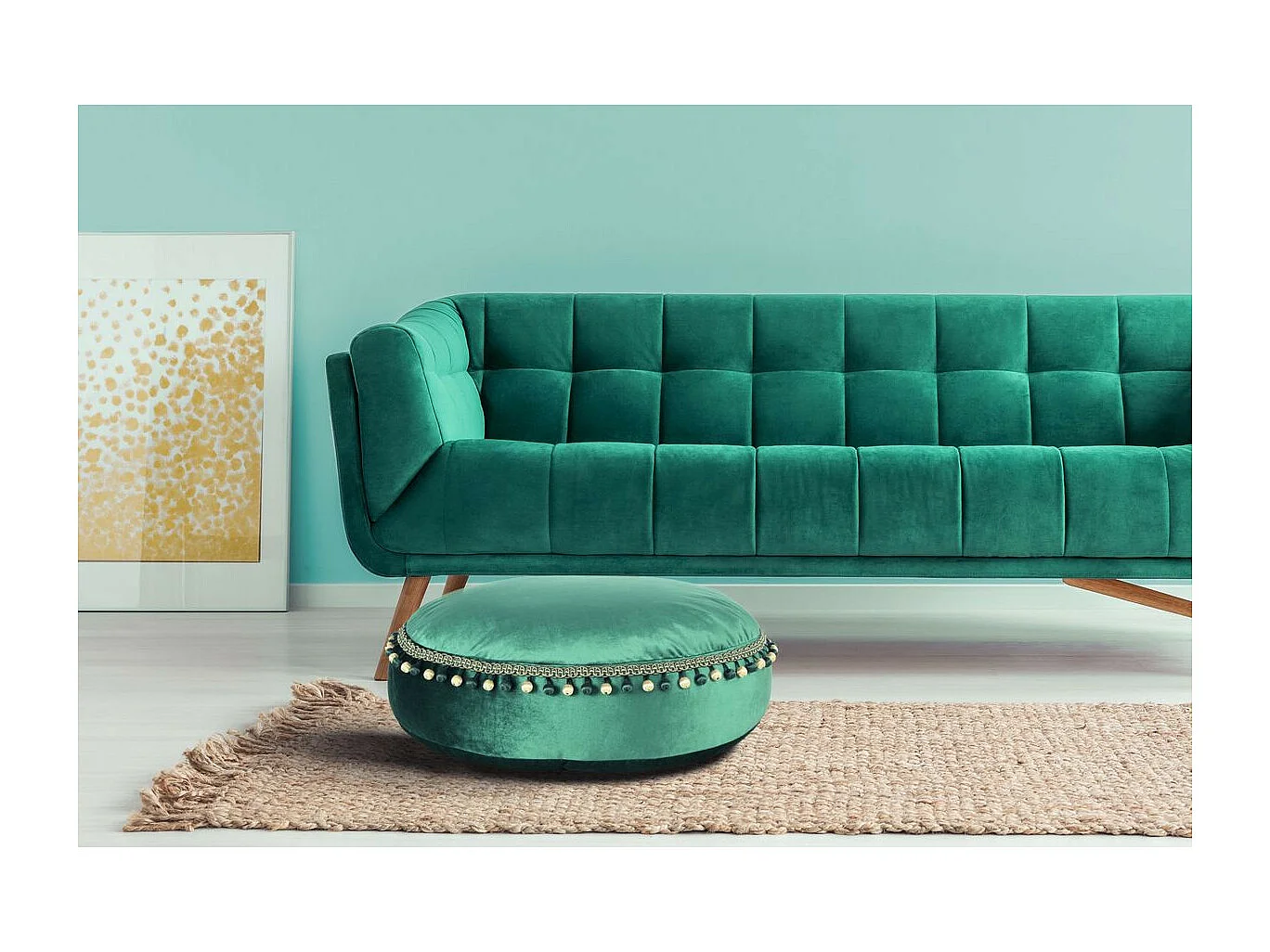 Pouf Déco à Pompons "Taj Mahal" 65cm Vert