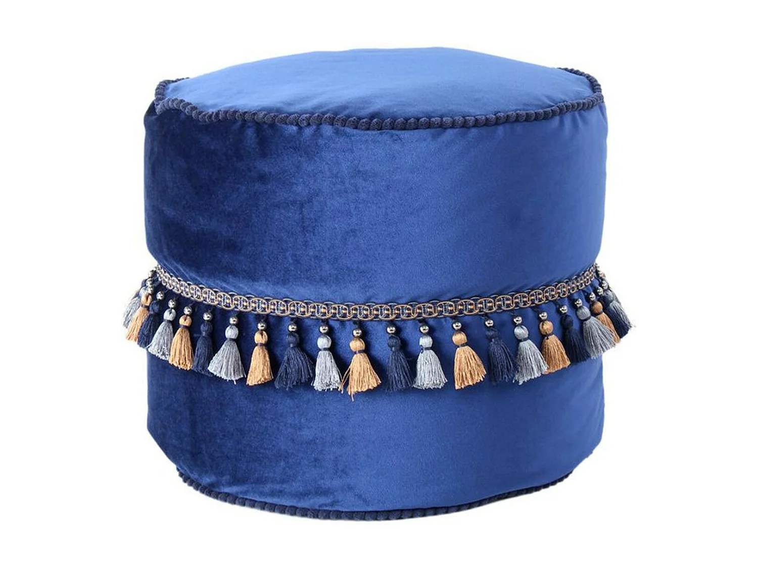 Pouf Déco à Pompons "Taj Mahal" 45cm Bleu
