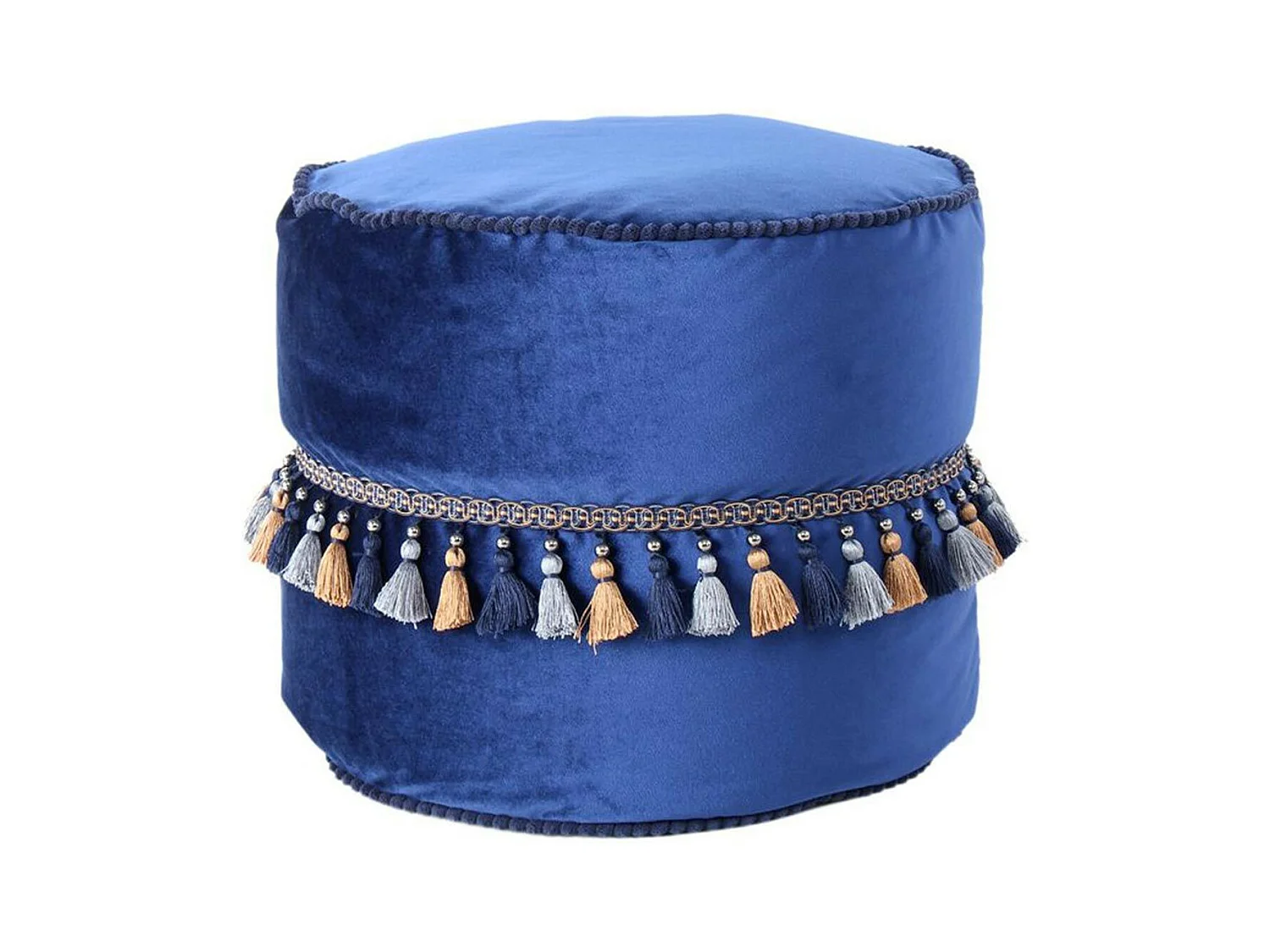 Pouf Déco à Pompons "Taj Mahal" 45cm Bleu