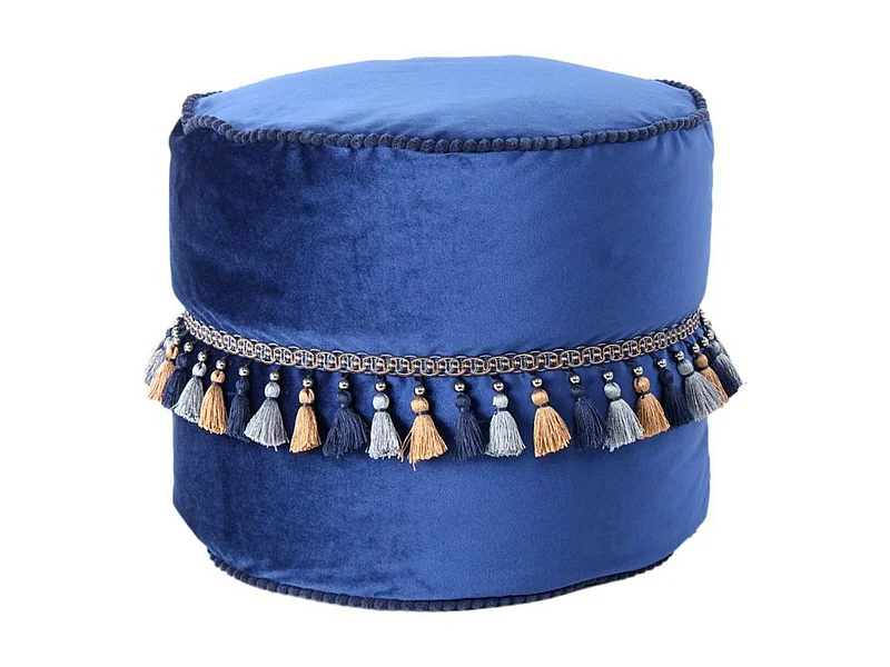 Pouf Déco à Pompons "Taj Mahal" 45cm Bleu
