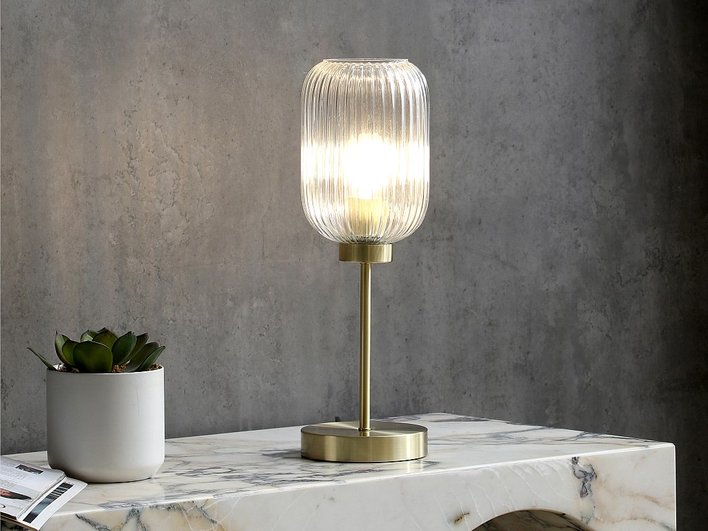 Vintage-Tischleuchte - Metall & Glas - 14 x 14 x 43,5 cm - Goldfarben - LOUXOR