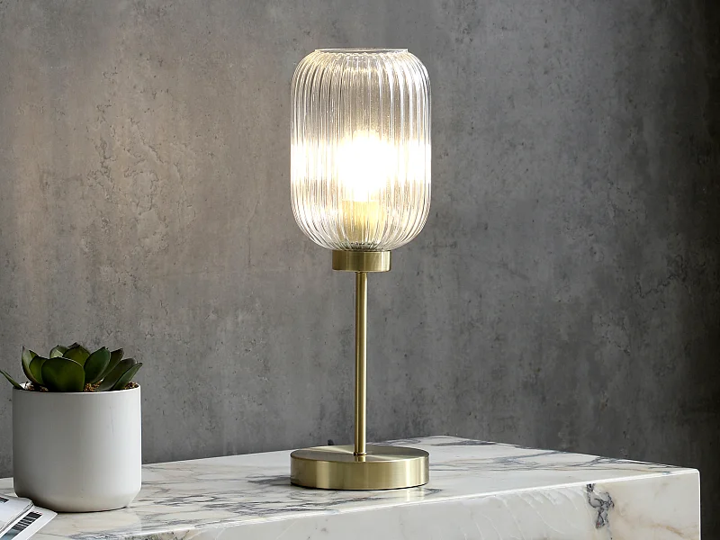 Candeeiro de mesa vintage em metal e vidro C14xL14xA43,5 cm dourado - LOUXOR