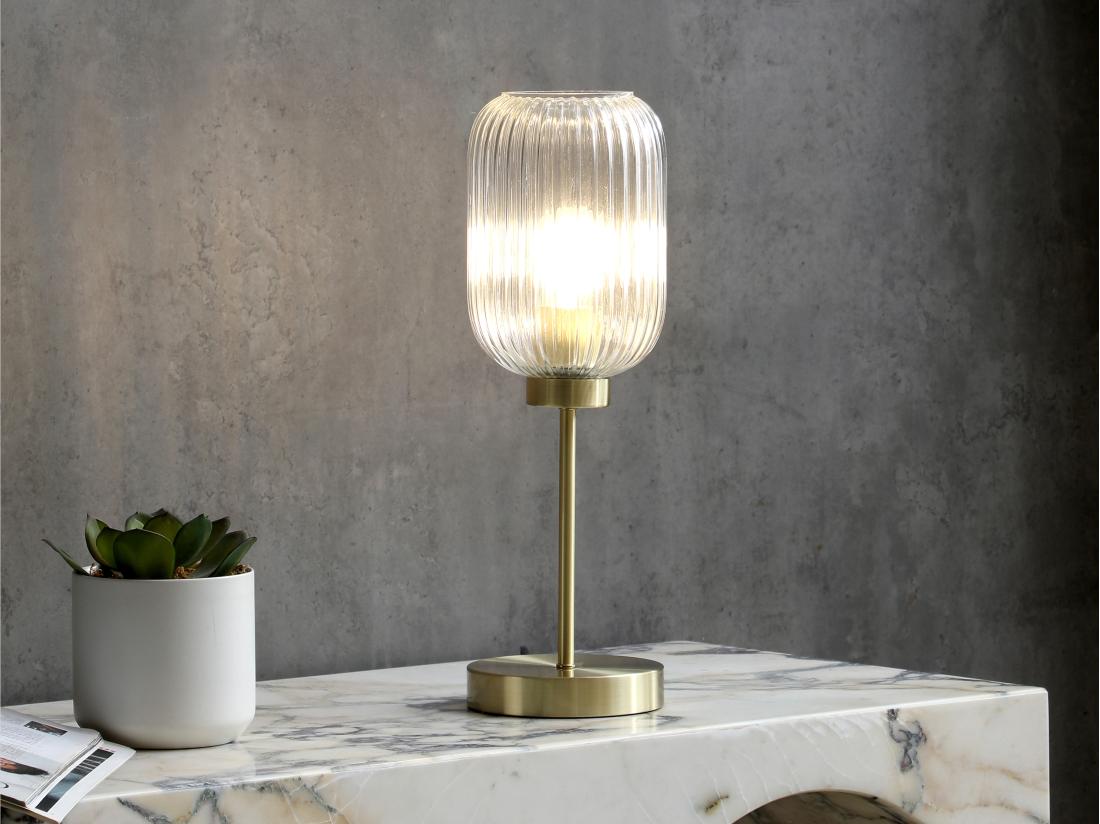 vente unique Lampe à poser vintage en métal et verre - L. 14 x P. 14 x H. 43 5 cm - Doré - LOUXOR