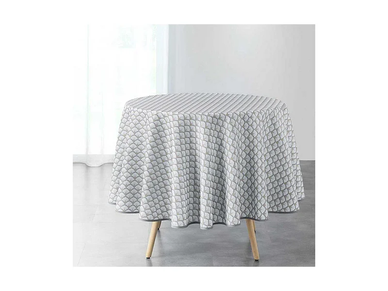 Nappe Ronde Imprimée "Art Chic" 180cm Gris & Blanc