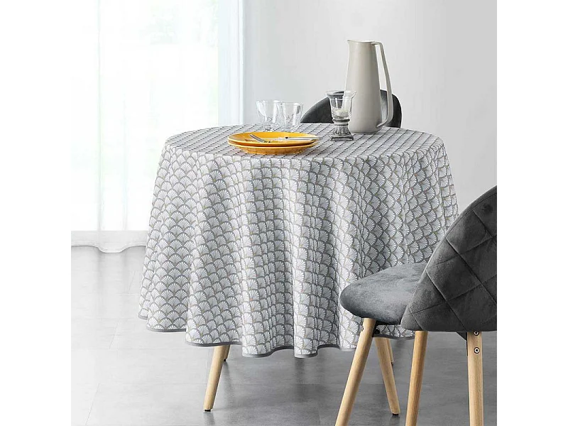 Nappe Ronde Imprimée "Art Chic" 180cm Gris & Blanc