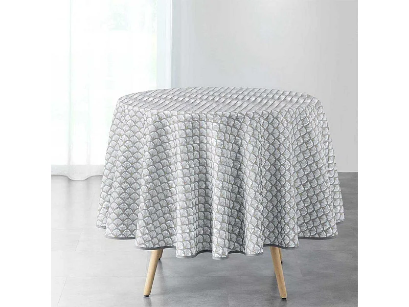 Nappe Ronde Imprimée "Art Chic" 180cm Gris & Blanc