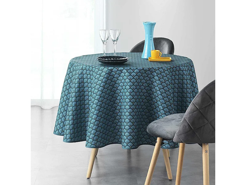 Nappe Ronde Imprimée "Art Chic" 180cm Bleu