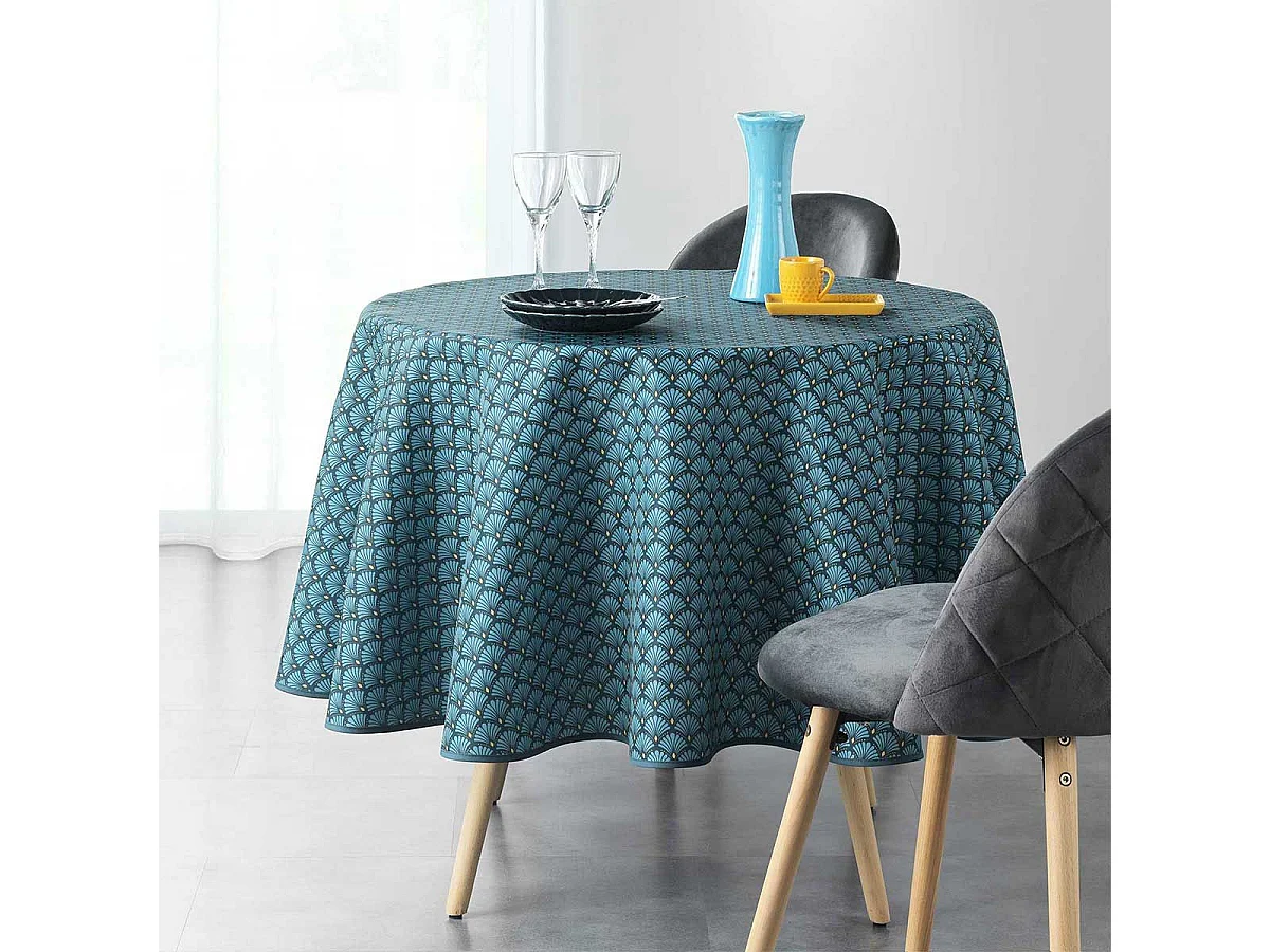Nappe Ronde Imprimée "Art Chic" 180cm Bleu
