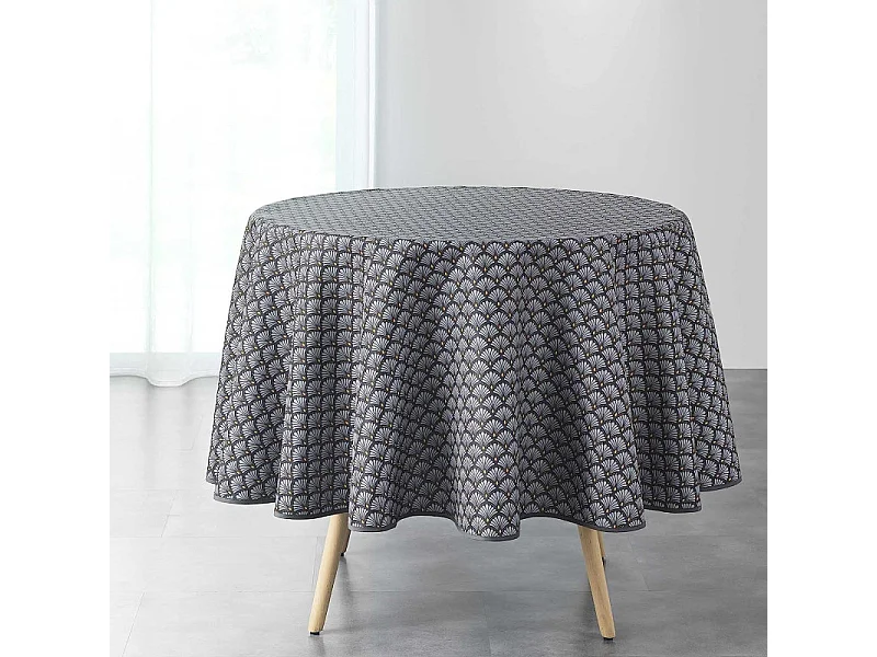Nappe Ronde Imprimée "Art Chic" 180cm Anthracite