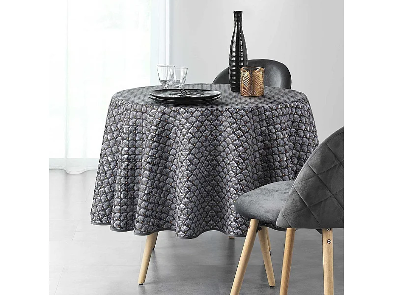 Nappe Ronde Imprimée "Art Chic" 180cm Anthracite