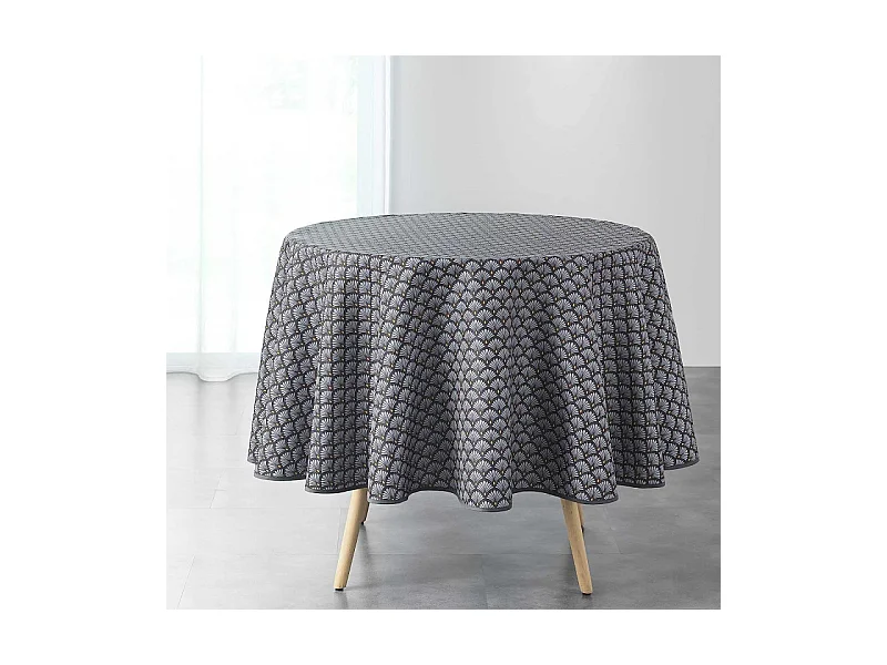 Nappe Ronde Imprimée "Art Chic" 180cm Anthracite
