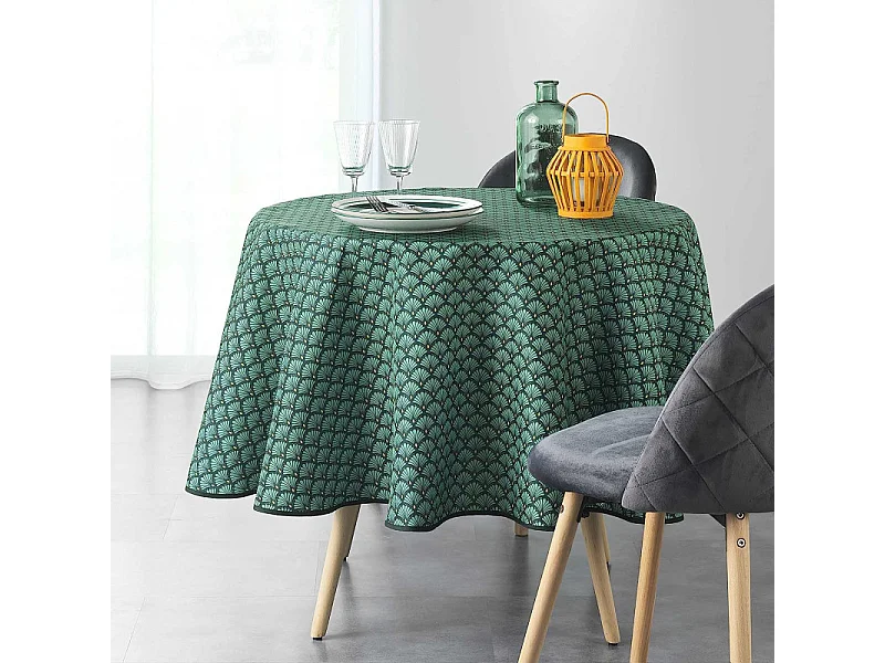 Nappe Ronde Imprimée "Art Chic" 180cm Vert