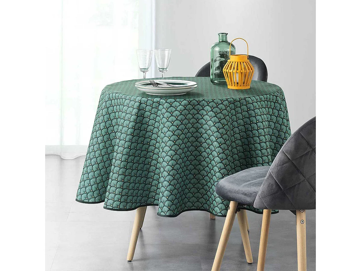 Nappe Ronde Imprimée "Art Chic" 180cm Vert
