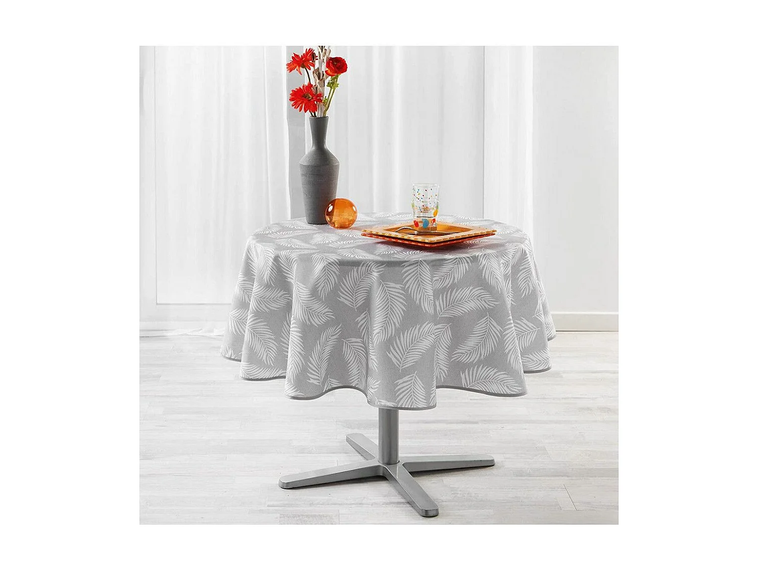 Nappe Ronde Imprimée "Lifette" 180cm Gris