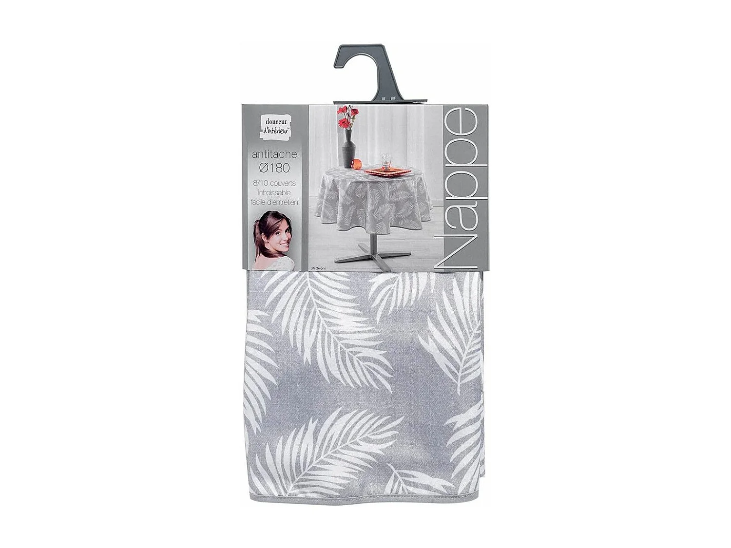 Nappe Ronde Imprimée "Lifette" 180cm Gris