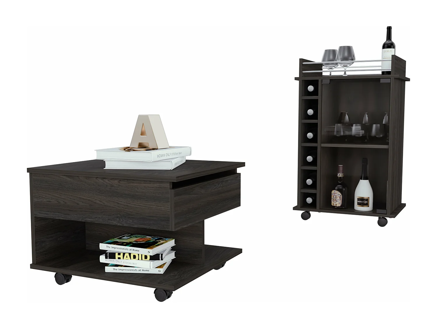 Ensemble Riverside, 89/39.1 cm Al X 55/55 An cm X 41.5/50 P cm, Charbon