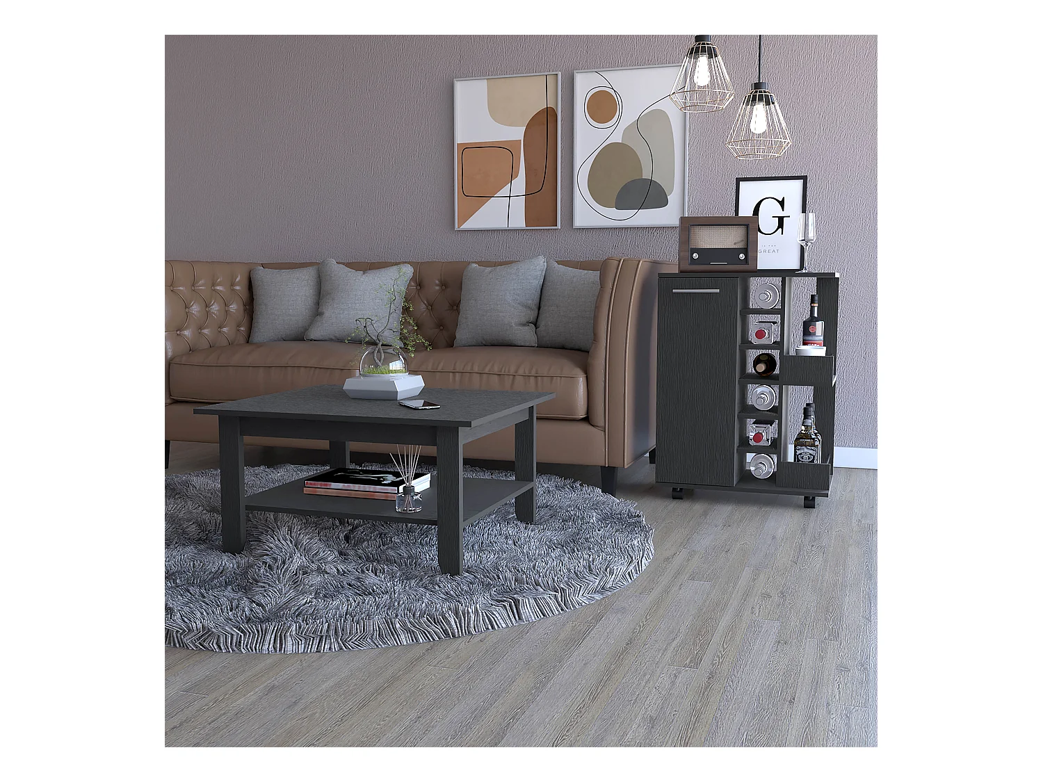 Set Payson, 45/82,1 cm de alto X 80/60 cm de ancho X 70/37,7 cm de fondo, Negro