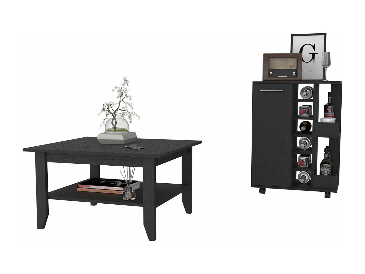 Set Payson, 45/82,1 cm de alto X 80/60 cm de ancho X 70/37,7 cm de fondo, Negro