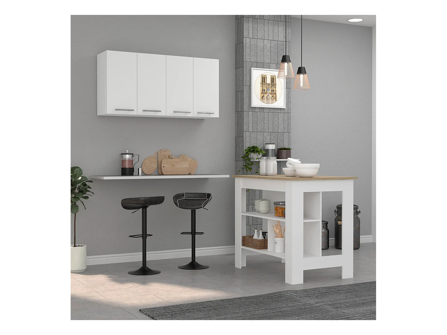 Ensemble Caledon, 35.4/60 cm Al X 103/120 An cm X 70/33.5 P cm, Blanc / Duna
