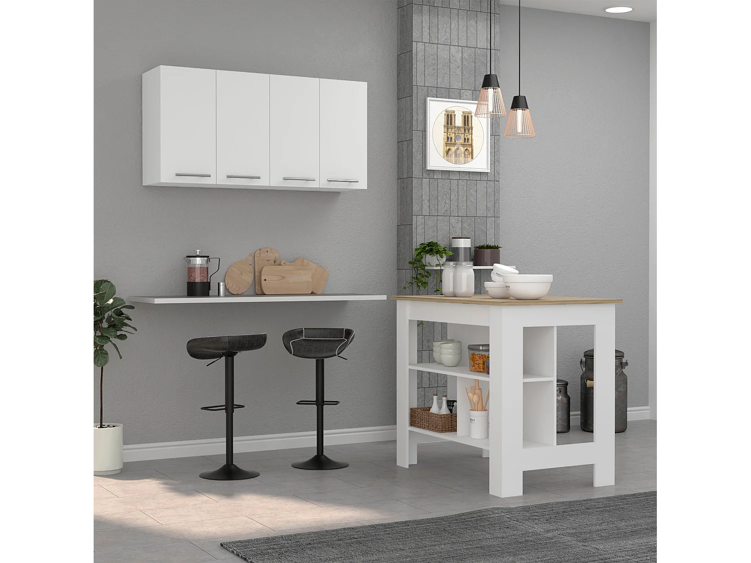 Conjunto Caledon, 35.4/60 cm Al X 103/120 An cm X 70/33.5 P cm, Branco / Duna