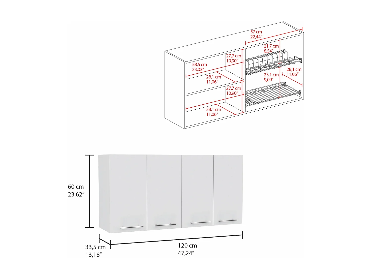 Conjunto Caledon, 35.4/60 cm Al X 103/120 An cm X 70/33.5 P cm, Branco / Duna