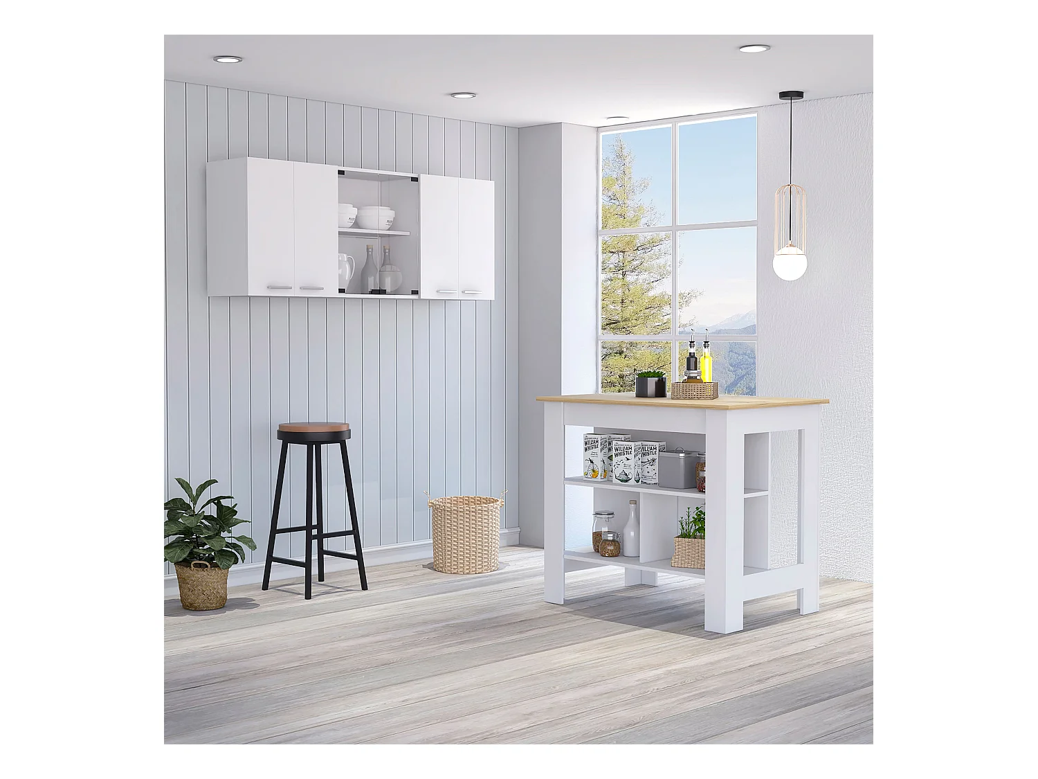 Conjunto Norfolk de Cocina, Isla de Cocina + Mueble de Pared para Cocina