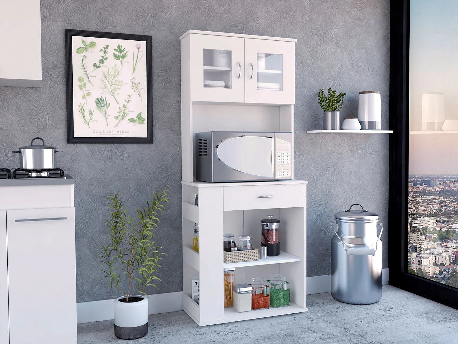 Capienza Mobile da cucina per microonde, con 1 cassetto e 2 ante, 169.92 cm X 69.85 cm X 34.79 cm , Bianco