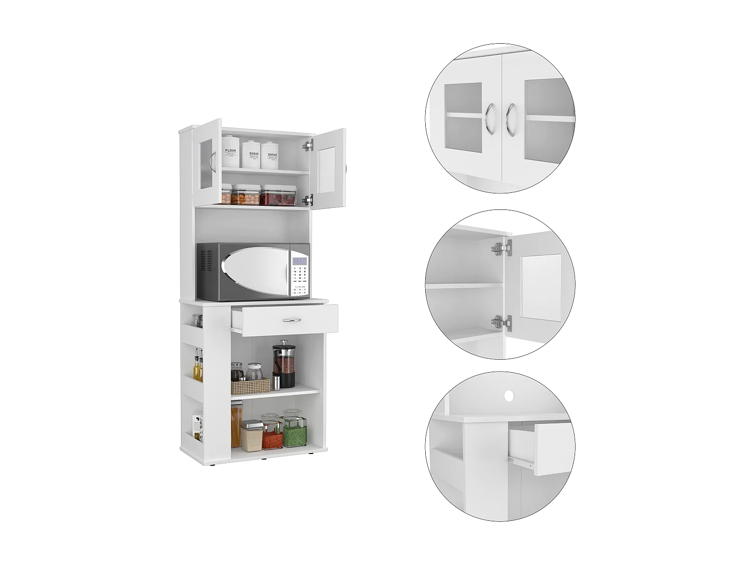 Capienza Mobile da cucina per microonde, con 1 cassetto e 2 ante, 169.92 cm X 69.85 cm X 34.79 cm , Bianco